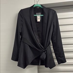 Express Satin Black Blazer with Tie Accent